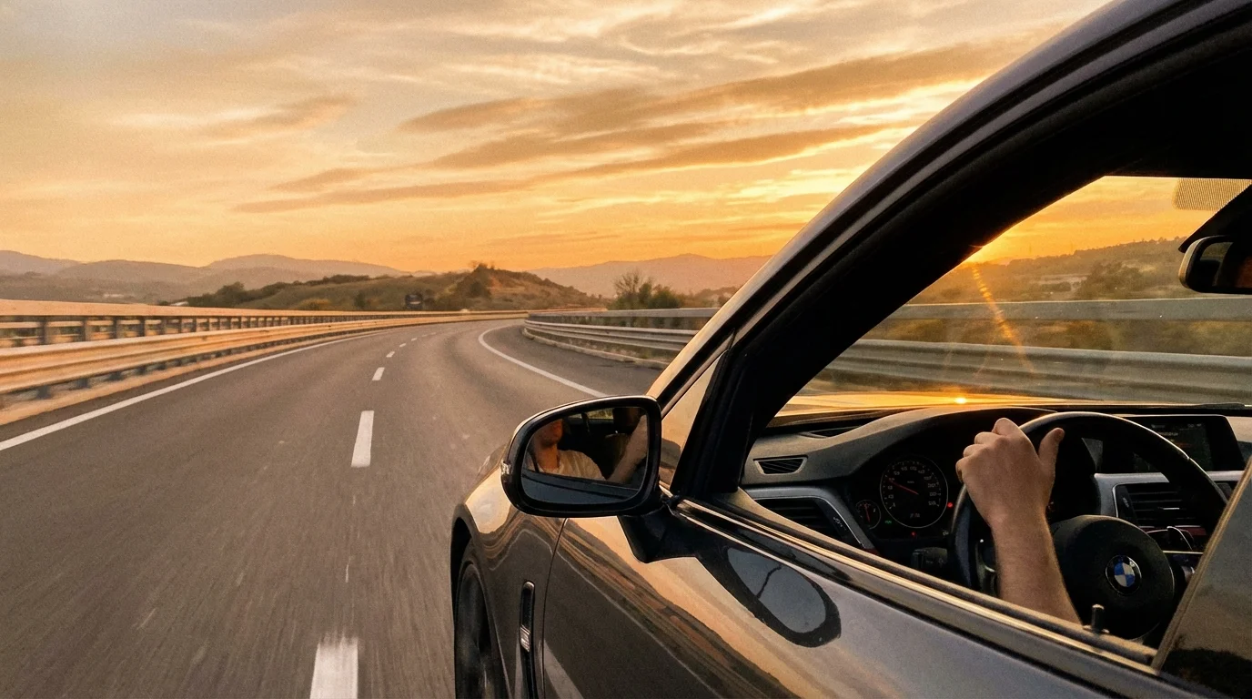 A car performing powerfully and efficiently on the open road.